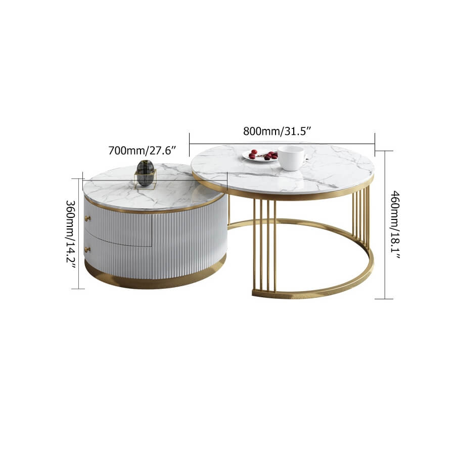 Modern Round Coffee Table Set With Sintered Stone Top Dimensions