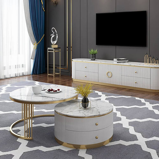 Modern Round Coffee Table Set With Sintered Stone Top Main Product Image