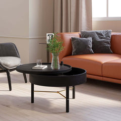 Modern Round Coffee Table With Hidden Storage, Black