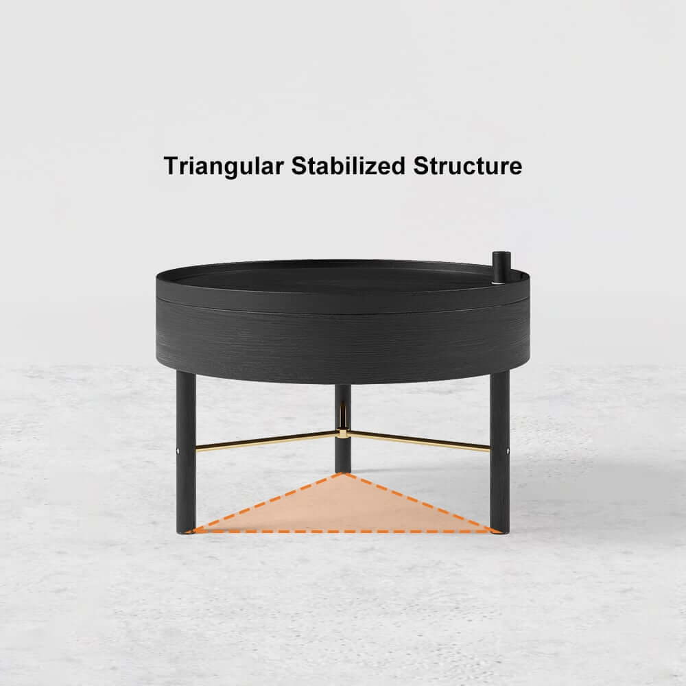 Modern Round Coffee Table With Hidden Storage, Black