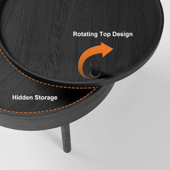 Modern Round Coffee Table With Hidden Storage, Black