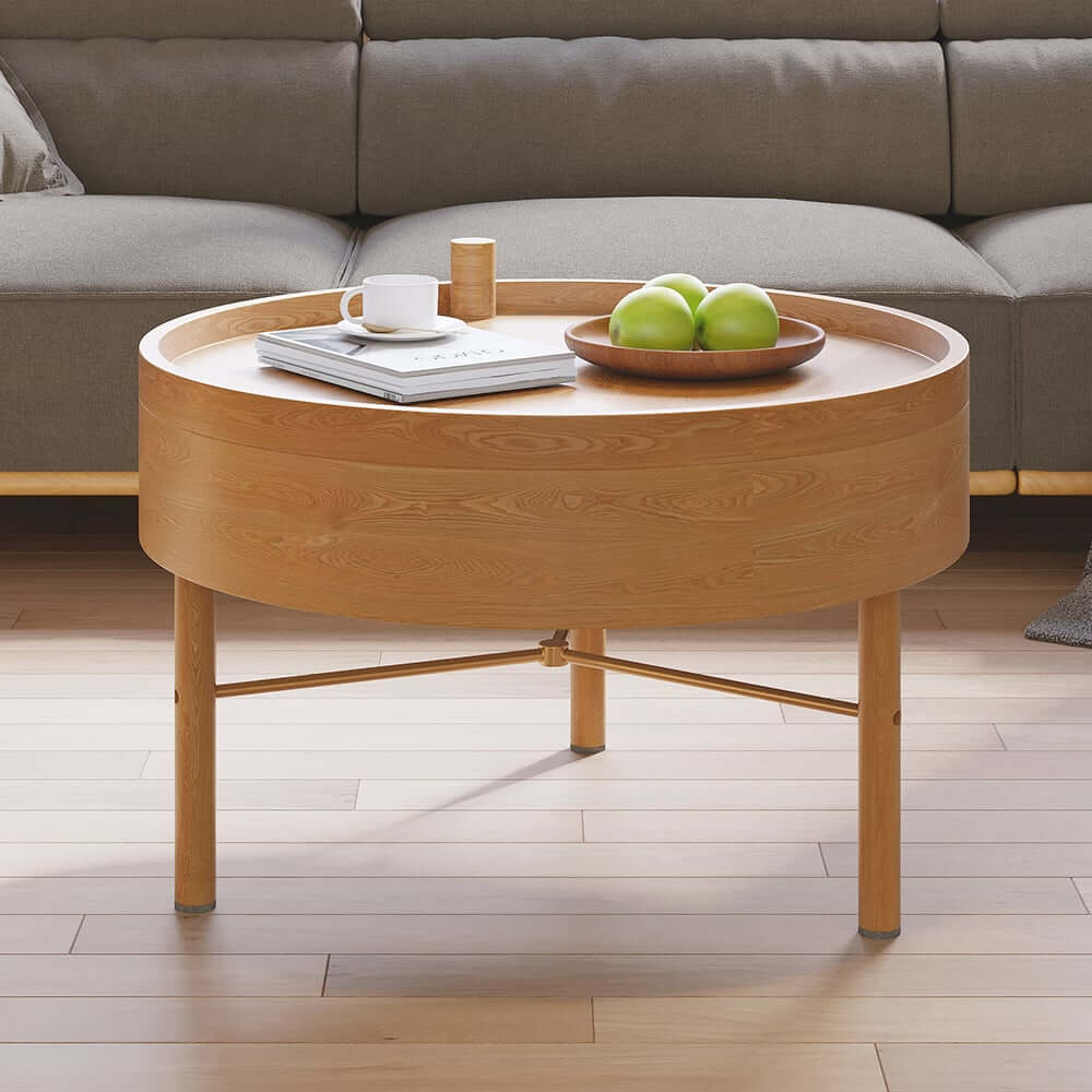 Modern Round Coffee Table With Hidden Storage, Black