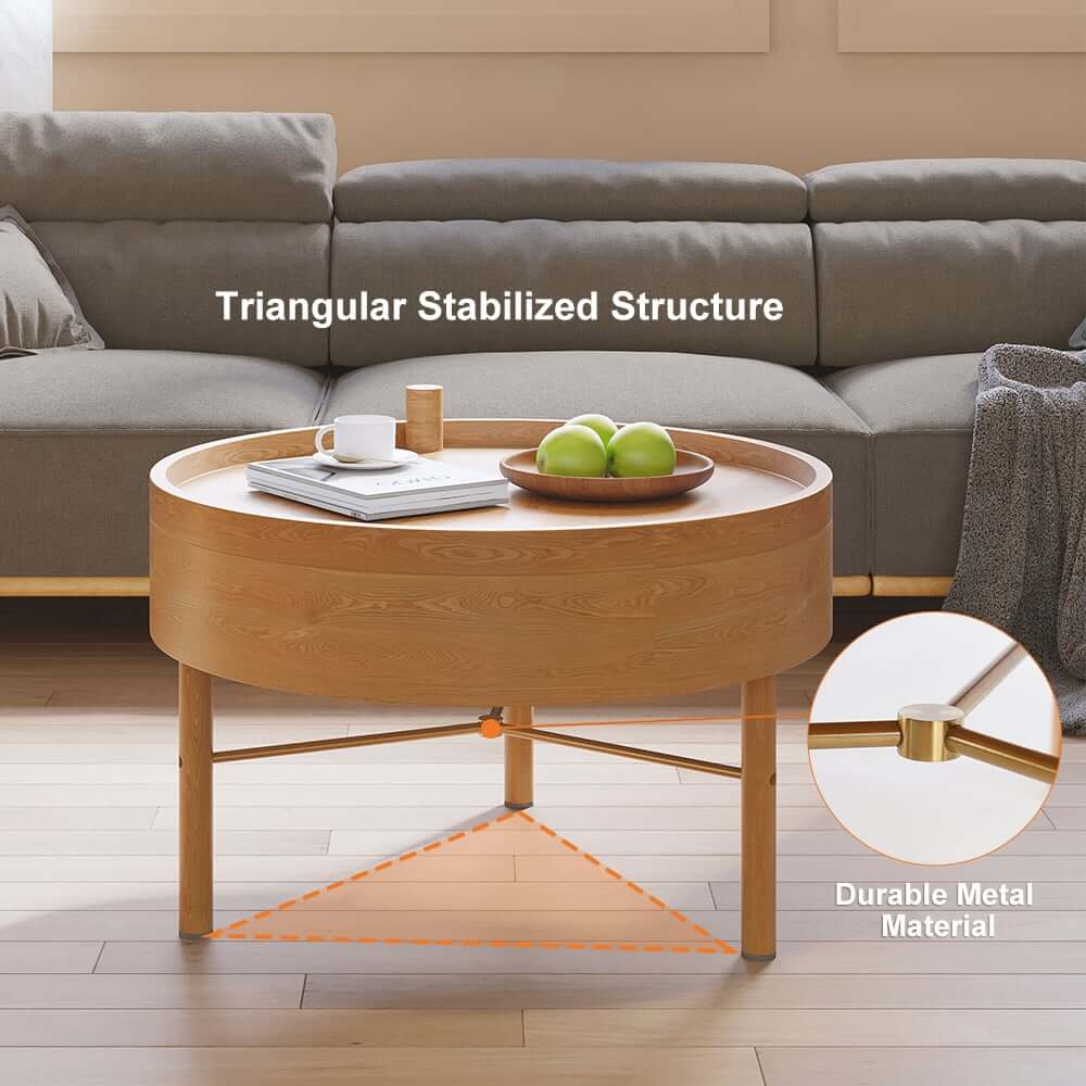 Modern Round Coffee Table With Hidden Storage, Black