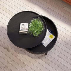 Modern Round Coffee Table With Hidden Storage, Black