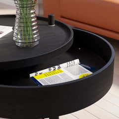 Modern Round Coffee Table With Hidden Storage, Black