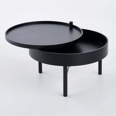Modern Round Coffee Table With Hidden Storage, Black