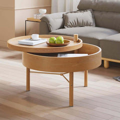 Modern Round Coffee Table With Hidden Storage, Black