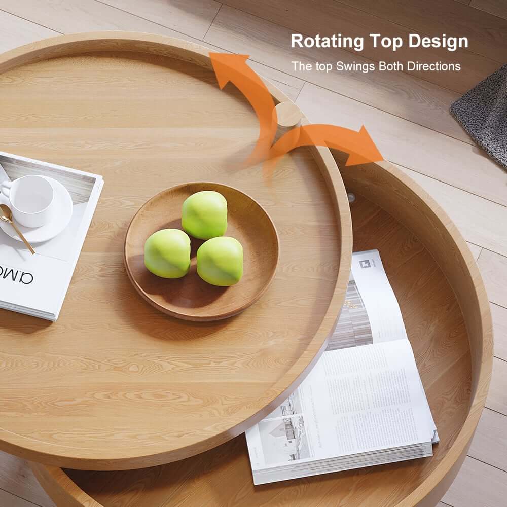 Modern Round Coffee Table With Hidden Storage, Black