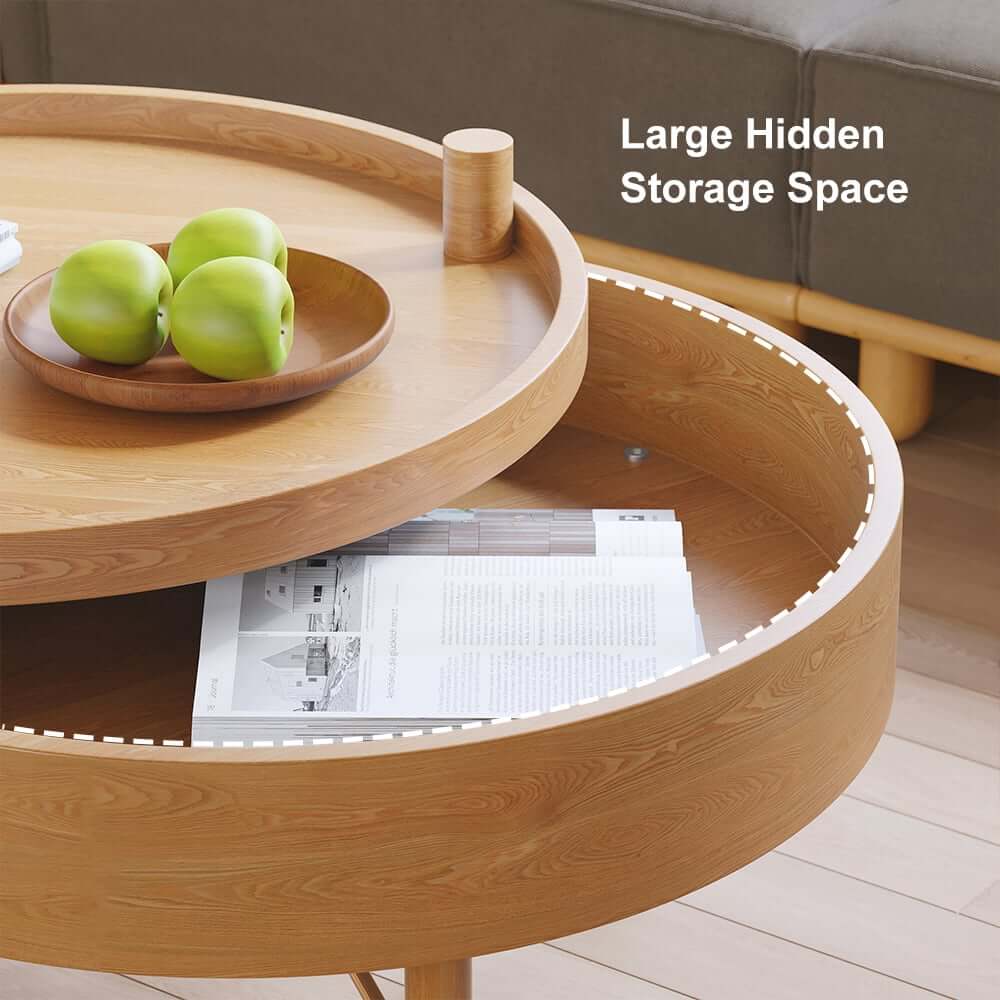 Modern Round Coffee Table With Hidden Storage, Black