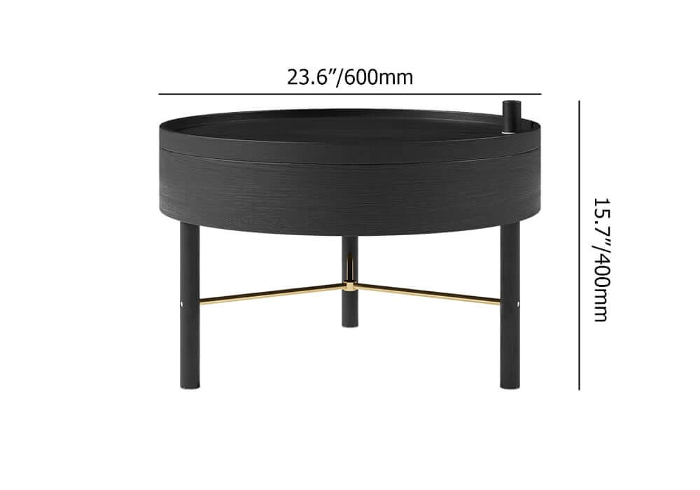 Modern Round Coffee Table With Hidden Storage, Black Dimensions