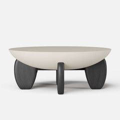 Modern Round Concrete Coffee Table with Wood Legs