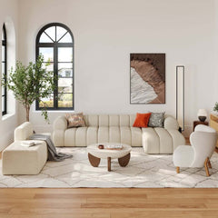 Modern Round Concrete Coffee Table with Wood Legs