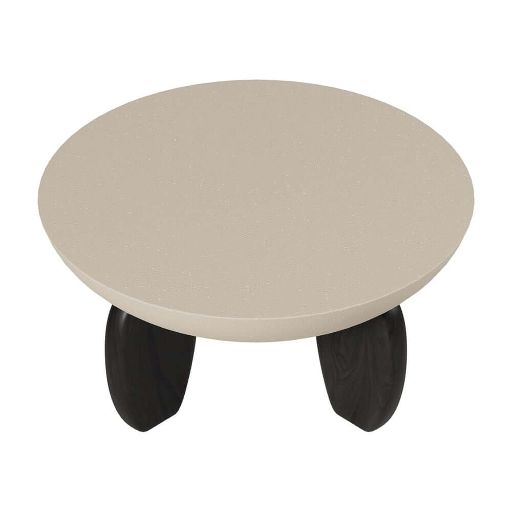 Modern Round Concrete Coffee Table with Wood Legs