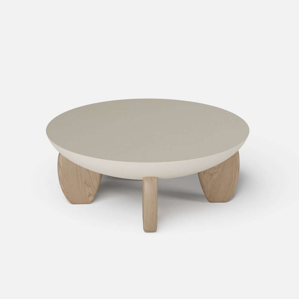 Modern Round Concrete Coffee Table with Wood Legs