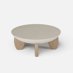 Modern Round Concrete Coffee Table with Wood Legs
