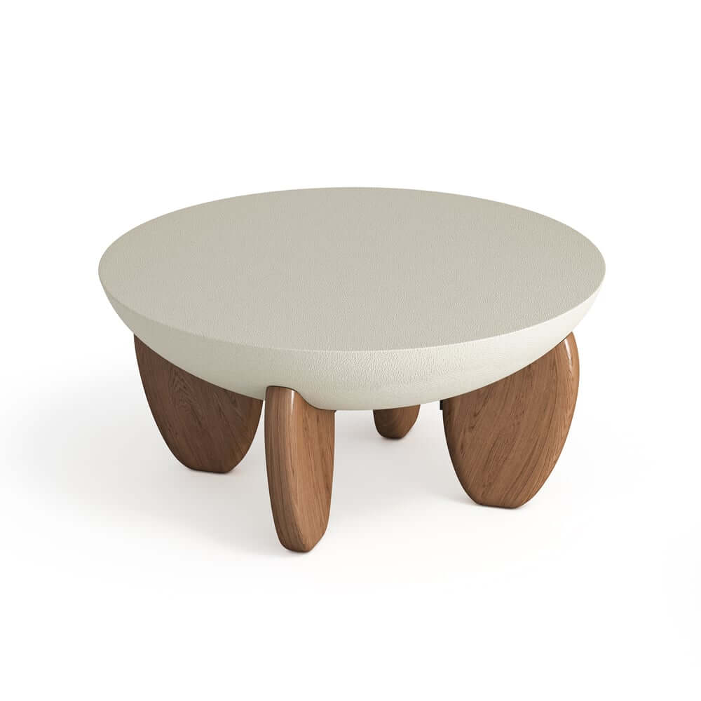 Modern Round Concrete Coffee Table with Wood Legs
