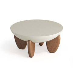 Modern Round Concrete Coffee Table with Wood Legs