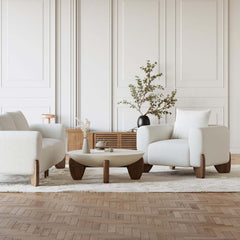 Modern Round Concrete Coffee Table with Wood Legs