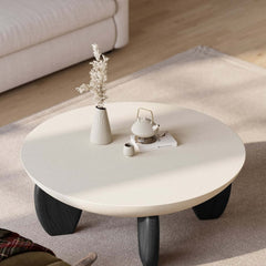 Modern Round Concrete Coffee Table with Wood Legs