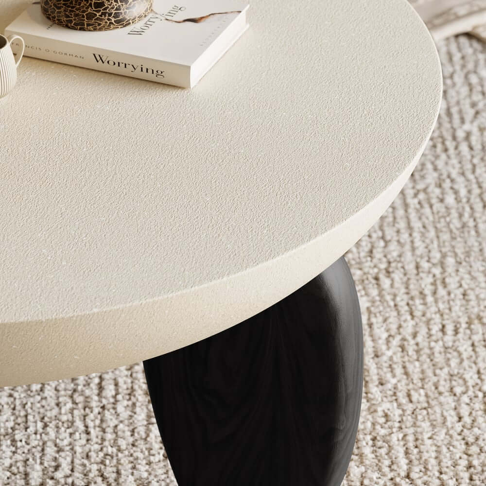 Modern Round Concrete Coffee Table with Wood Legs