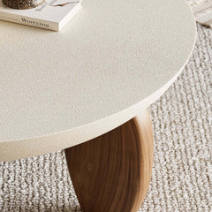 Modern Round Concrete Coffee Table with Wood Legs