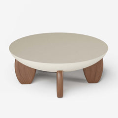 Modern Round Concrete Coffee Table with Wood Legs