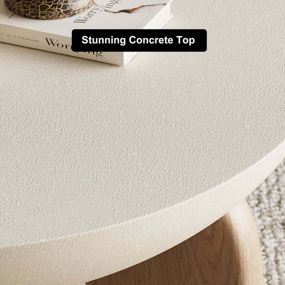 Modern Round Concrete Coffee Table with Wood Legs