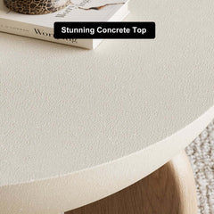 Modern Round Concrete Coffee Table with Wood Legs