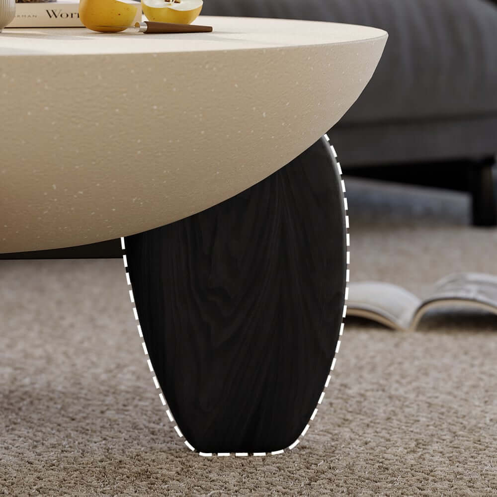Modern Round Concrete Coffee Table with Wood Legs