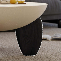 Modern Round Concrete Coffee Table with Wood Legs
