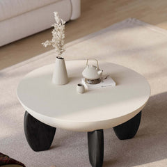 Modern Round Concrete Coffee Table with Wood Legs