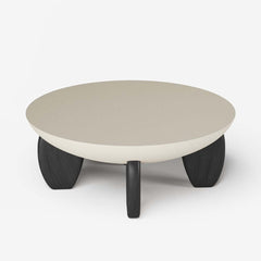 Modern Round Concrete Coffee Table with Wood Legs