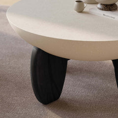 Modern Round Concrete Coffee Table with Wood Legs