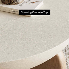 Modern Round Concrete Coffee Table with Wood Legs