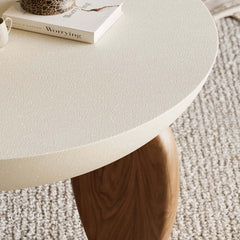 Modern Round Concrete Coffee Table with Wood Legs