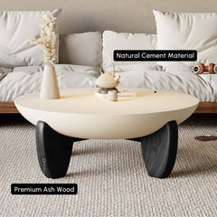 Modern Round Concrete Coffee Table with Wood Legs