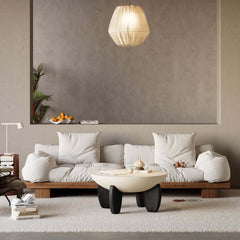 Modern Round Concrete Coffee Table with Wood Legs