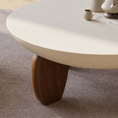 Modern Round Concrete Coffee Table with Wood Legs