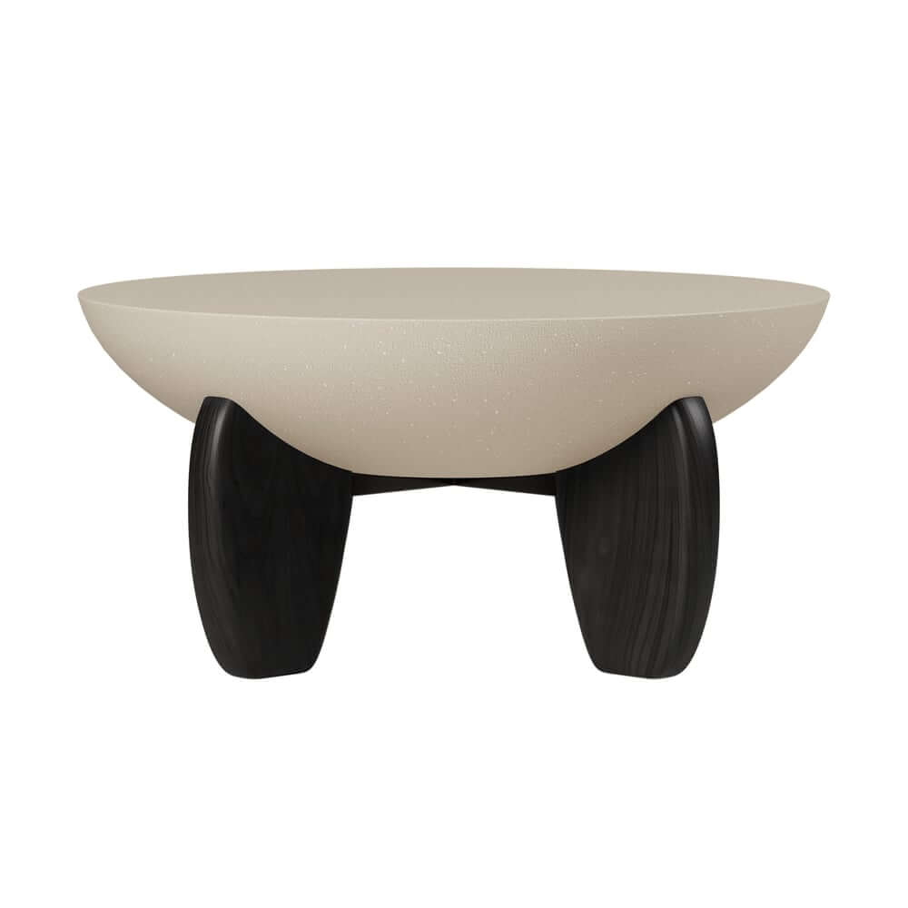 Modern Round Concrete Coffee Table with Wood Legs