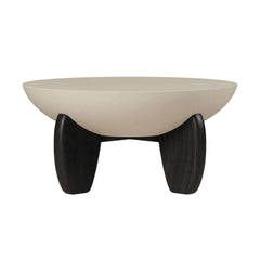 Modern Round Concrete Coffee Table with Wood Legs