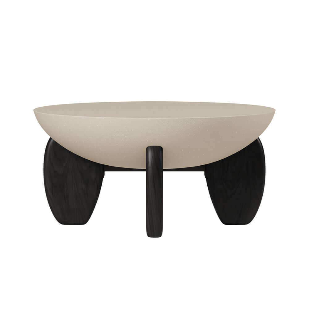 Modern Round Concrete Coffee Table with Wood Legs