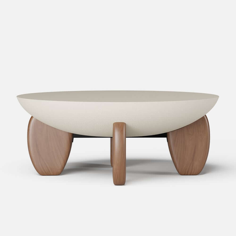 Modern Round Concrete Coffee Table with Wood Legs