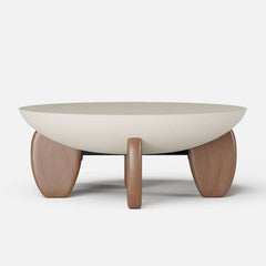 Modern Round Concrete Coffee Table with Wood Legs