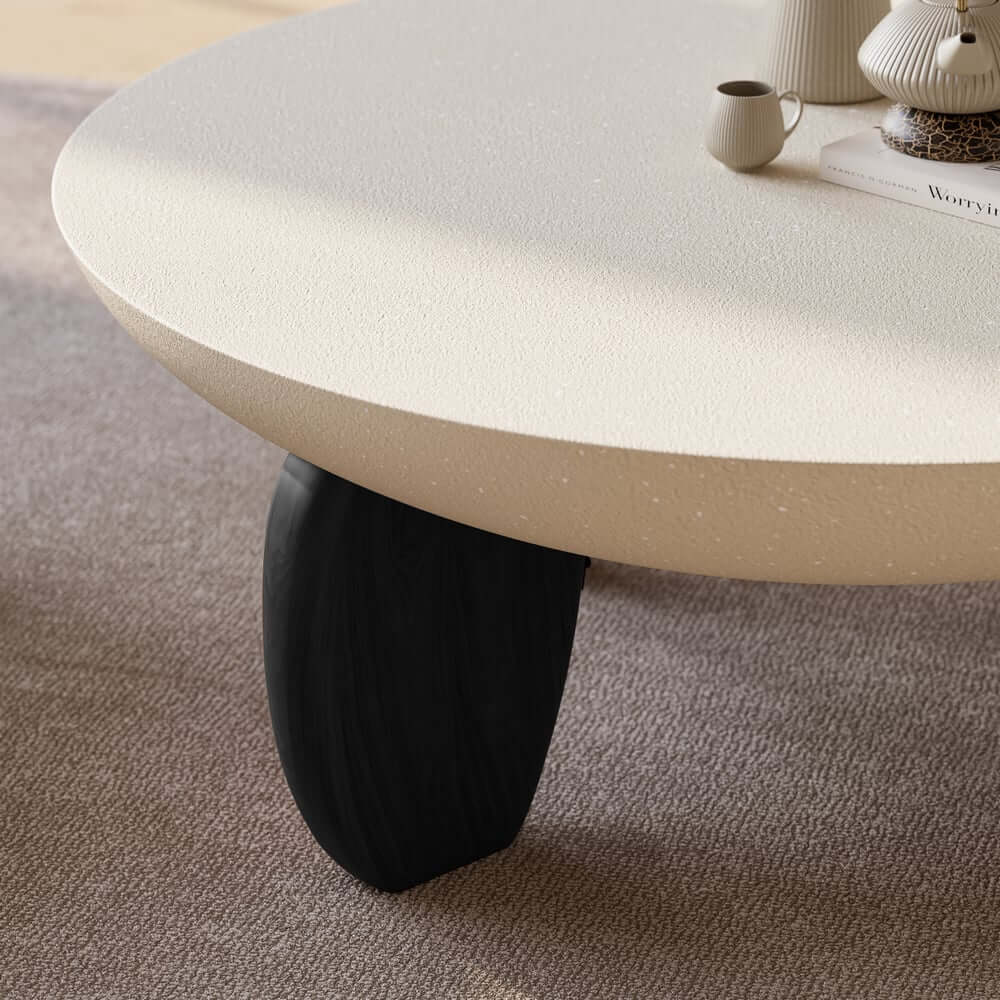 Modern Round Concrete Coffee Table with Wood Legs