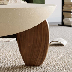 Modern Round Concrete Coffee Table with Wood Legs