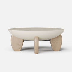 Modern Round Concrete Coffee Table with Wood Legs