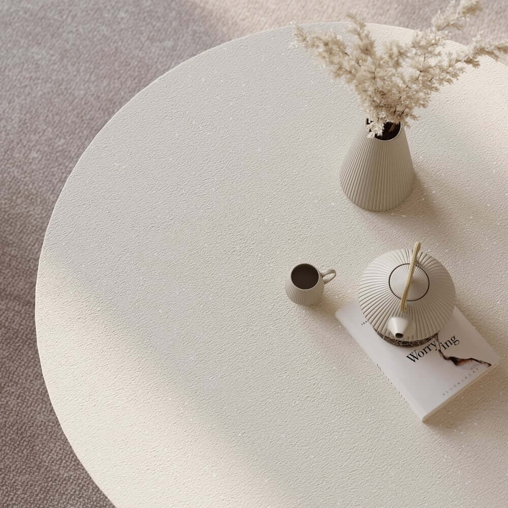 Modern Round Concrete Coffee Table with Wood Legs