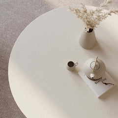 Modern Round Concrete Coffee Table with Wood Legs