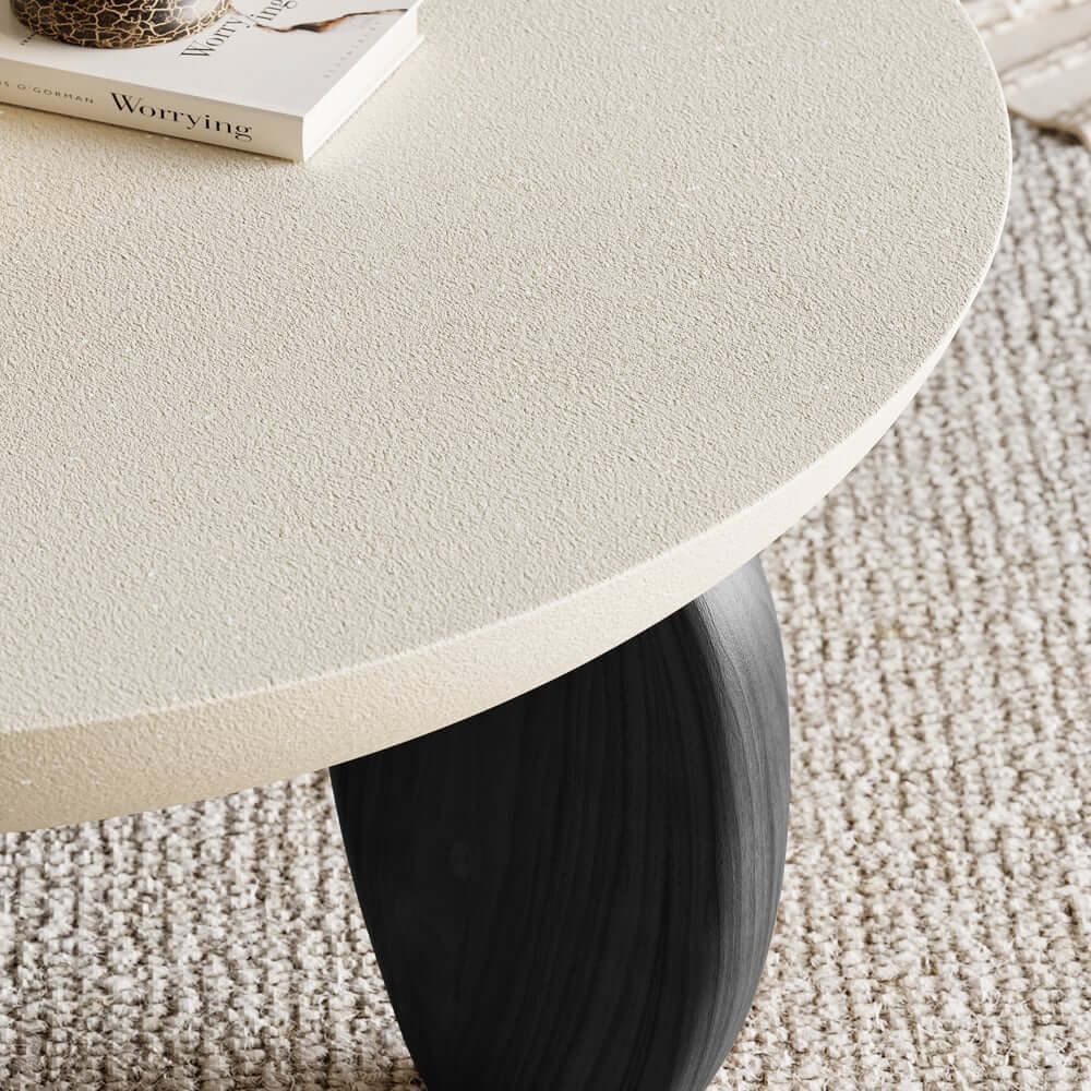 Modern Round Concrete Coffee Table with Wood Legs