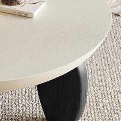Modern Round Concrete Coffee Table with Wood Legs
